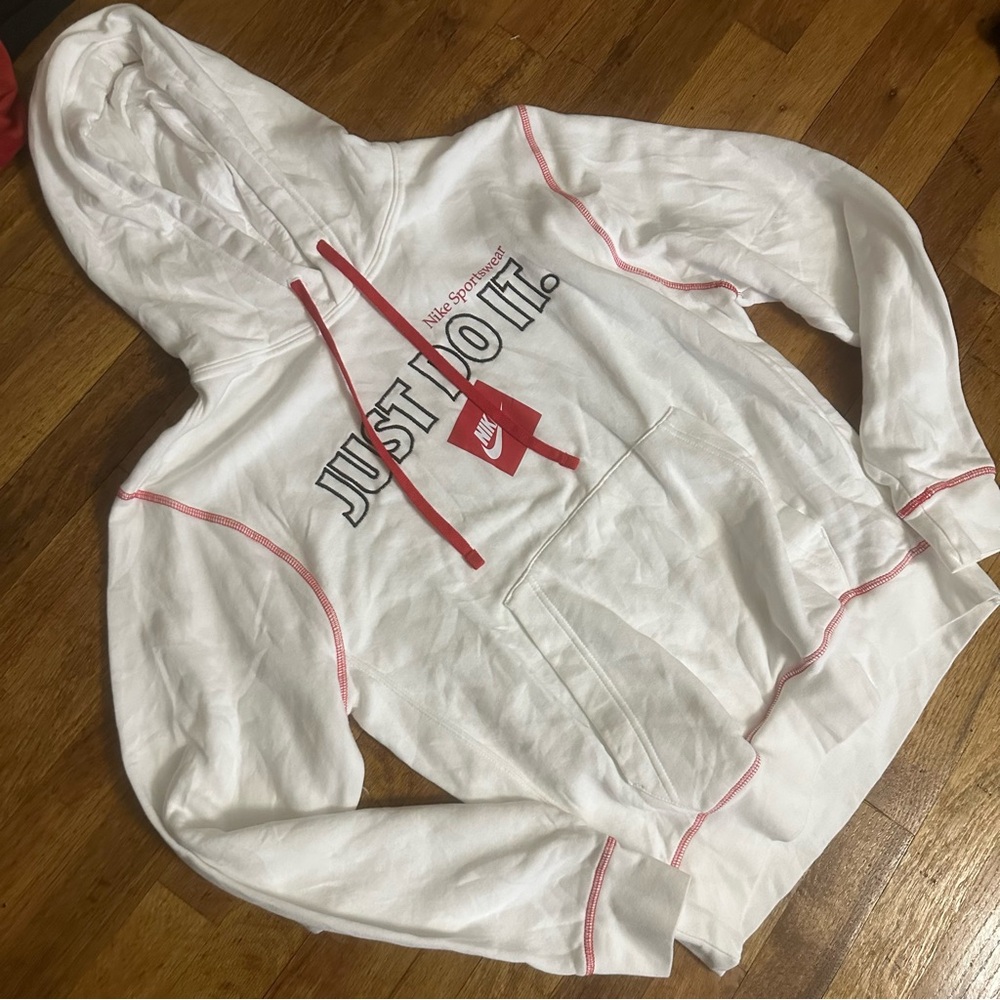 Nike White Hoodie with Red stitching men small NWOT